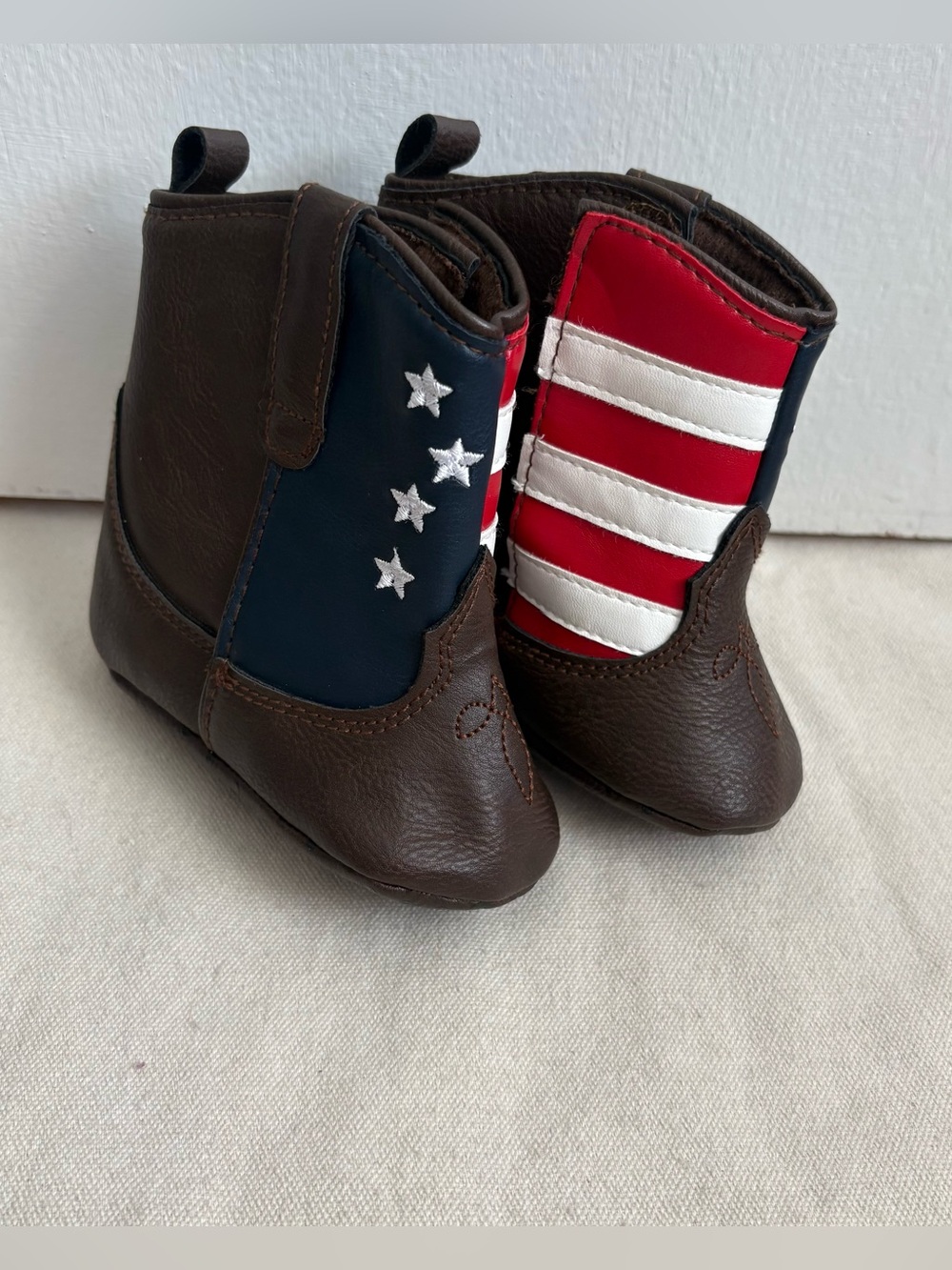 Rising Star Baby Bootie Boots Faux Leather Embroidered USA Flag Slip-On 9-12m